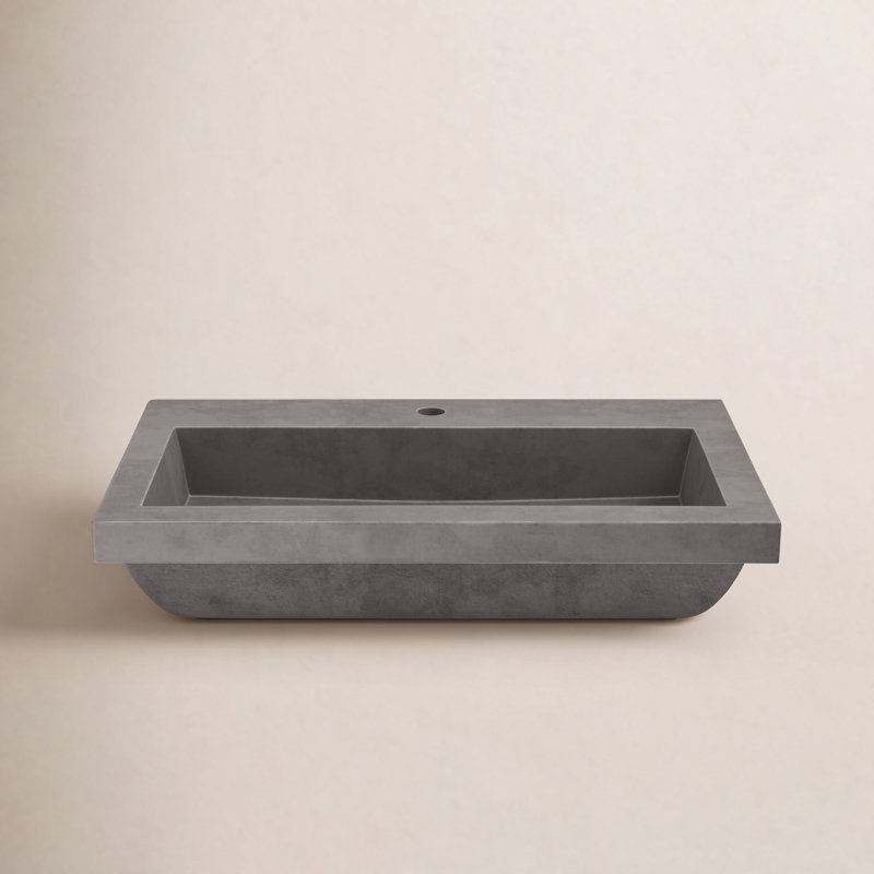 Trough Handmade Rectangular Drop-In Bathroom Sink, Slate, Single Faucet Hole