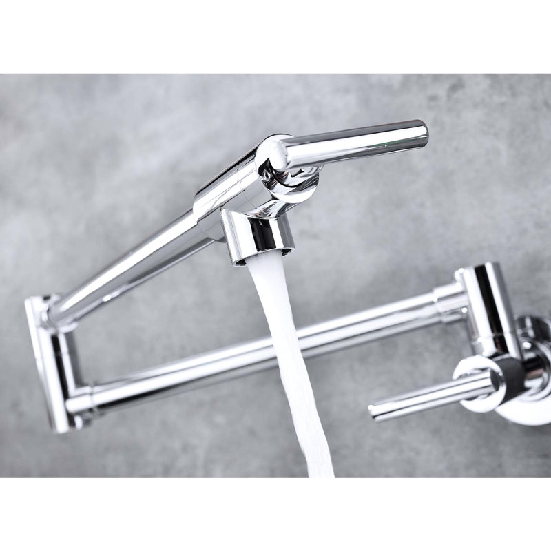 Wall Mount Folding Pot Filler Faucet, 360 Spin, Brass, Surface, Double Handles For User- Water Control, Corrosion Finish Kitchen Filler, Mounted, Rotation, Brass Construction, Plating, Handle