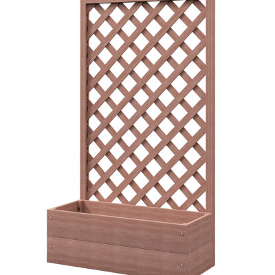 Trellis Raised Flower Bed, Self-Draining For Climbers, 29.5"X13.25"X53.25", Brown Planter With Trellis, Climbing Plants & Flowers,