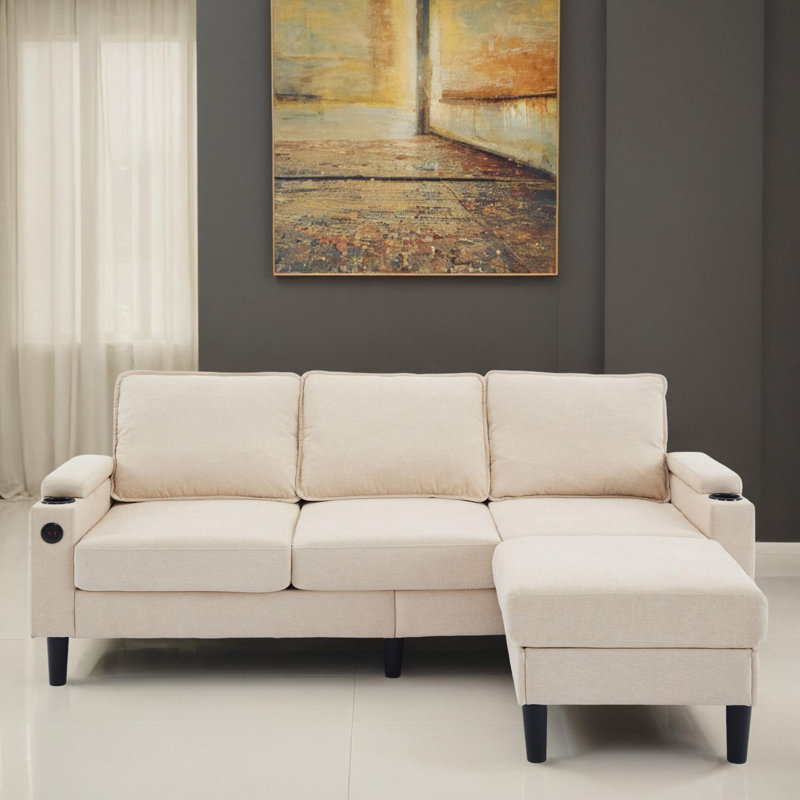 Canapé modulaire rembourré 2 pièces, Mélange de lin beige