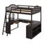 Lit mezzanine double en bois Kedryn avec bureau en U, compartiments de rangement et miroir à trois volets-106460668