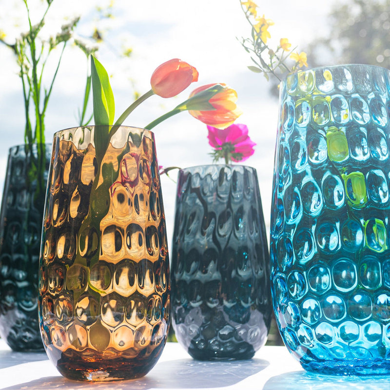 Bolla Glass Pebbled Vase, Gray, 12" H x 6" W x 6" D