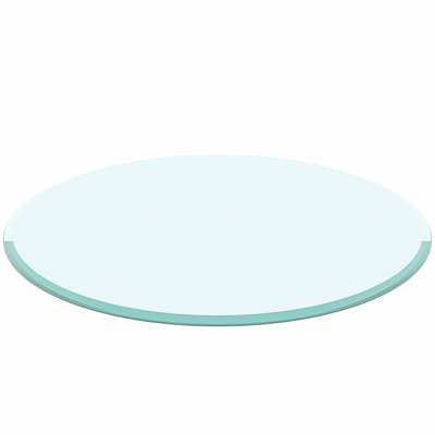 Plateau de table en verre trempé rond 24 po, verre transparent, bord biseauté et épais de 2/5 po