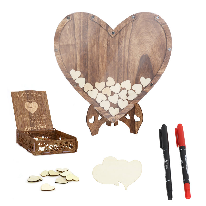 Wedding Guest Book Rustic Wooden Guest Book Decor Sign With 88pcs Hearts And Stand Storage Box For Wedding Receptions Party Supplies