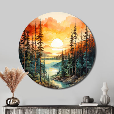 Pin coucher de soleil brillant II - art floral rond en métal
