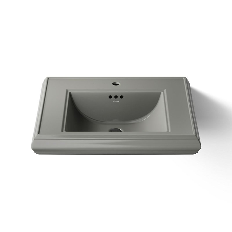 Memoirs Rectangular Pedestal Bathroom Sink with Overflow, Thunder Gray, Single Hole Faucet