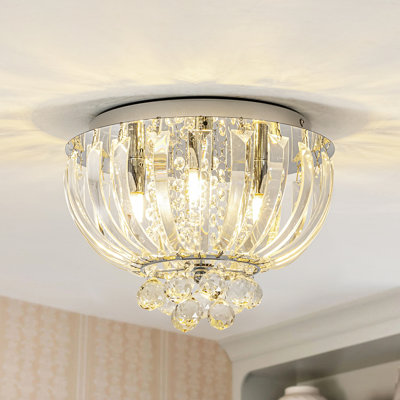 3-Light Transitional Glam Chrome Dome Flush Mount with Crystal Shade