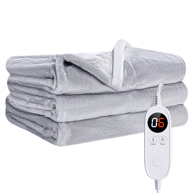 Couverture chauffante en flanelle électrique HBT, gris, L 60 po x l 50 po