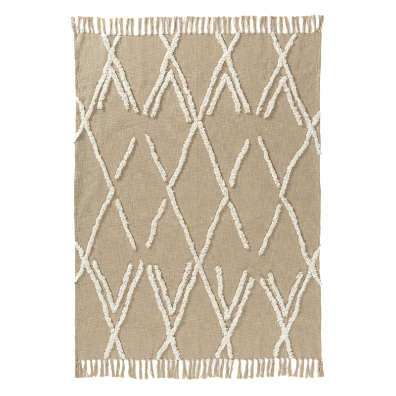 Handwoven Tufted Cotton Throw Blanket, Ivory