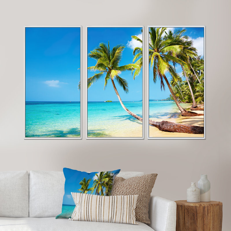Plage tropicale - cadre flottant 3 pièces, Blanc, H 32 po x l 48 po