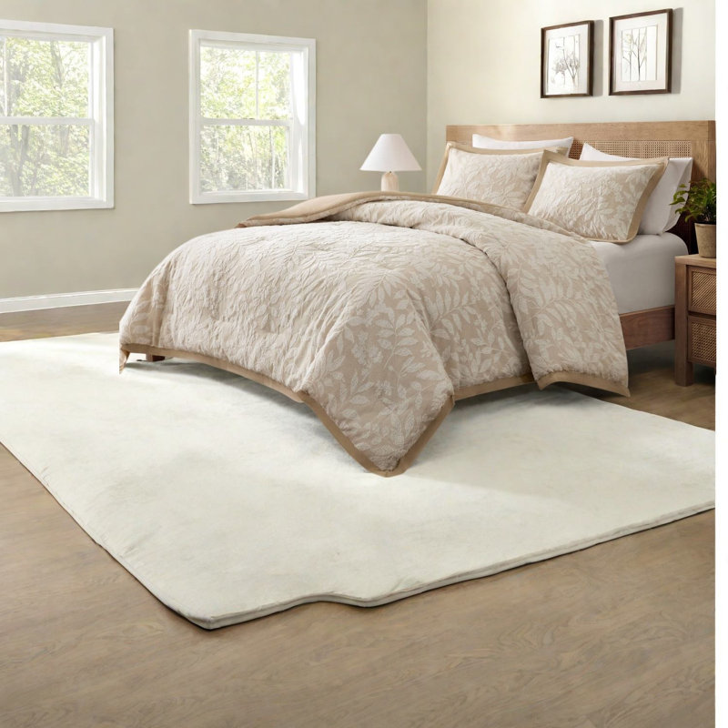 Ensemble de literie pour grand lit 3 pièces Modern, édredon en jacquard botanique beige