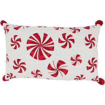 Red & White Festive Holiday Peppermints Cotton Throw Pillow Cover 12" W X 20" L