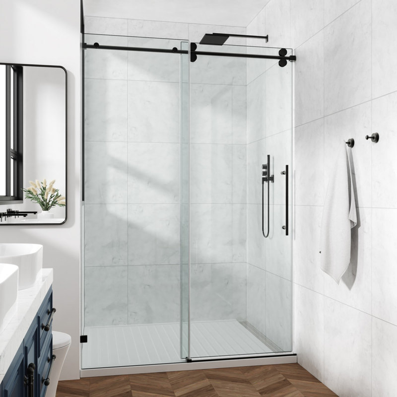 Porte de douche fixe et coulissante, Noir mat