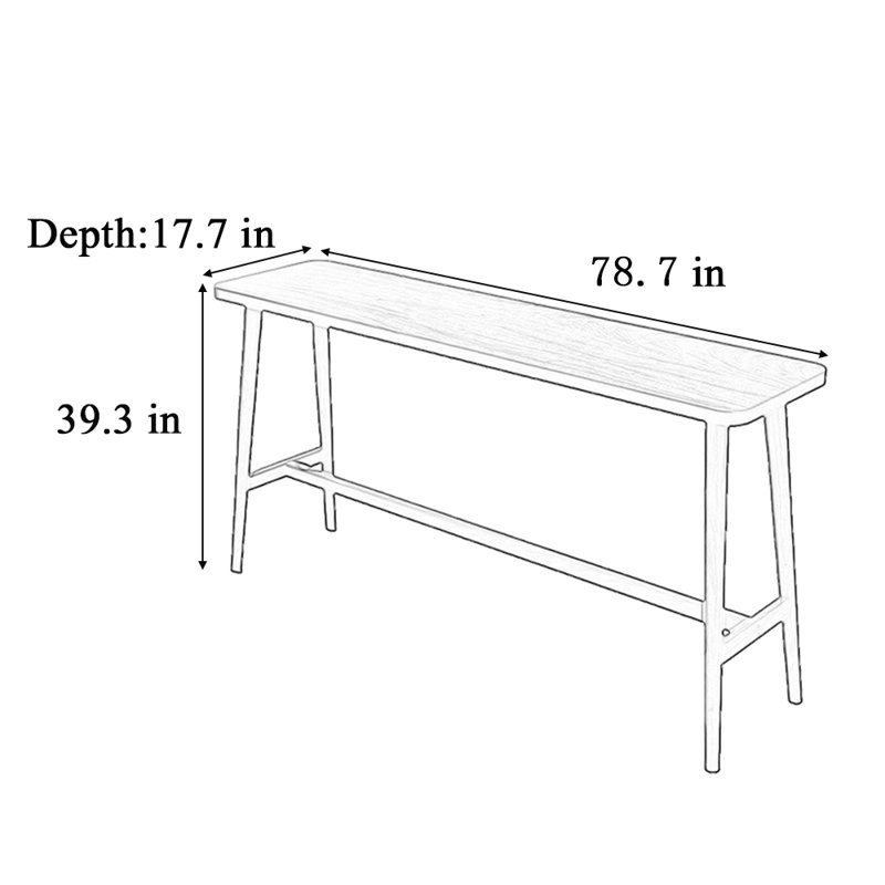 Casual solid wood bar table, 39.30" H x 78.70" W x  17.70" D