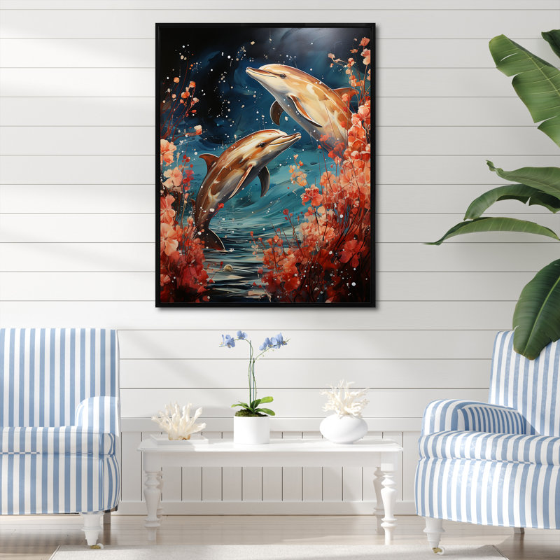 «Dolphin Mystic Encounters» sur impression sur toile, H 20 po x l 12 po x P 1 po, Cadre flottant noir