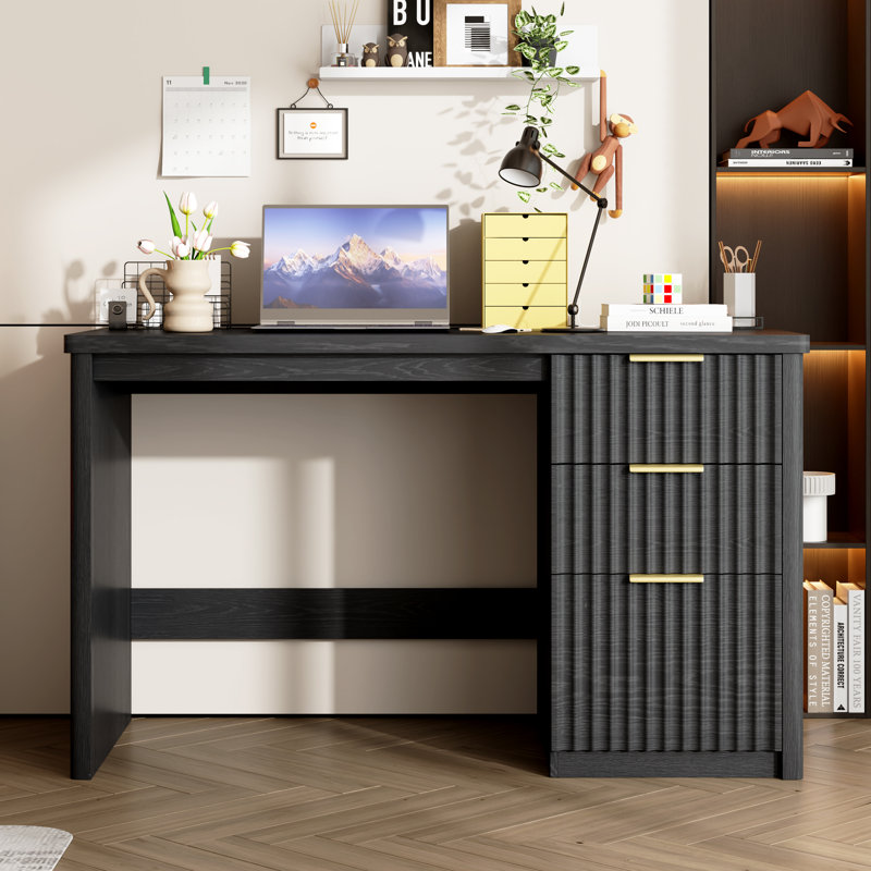 Bureau d'ordinateur 47 po avec tiroirs classeurs et tiroirs de rangement, Noir