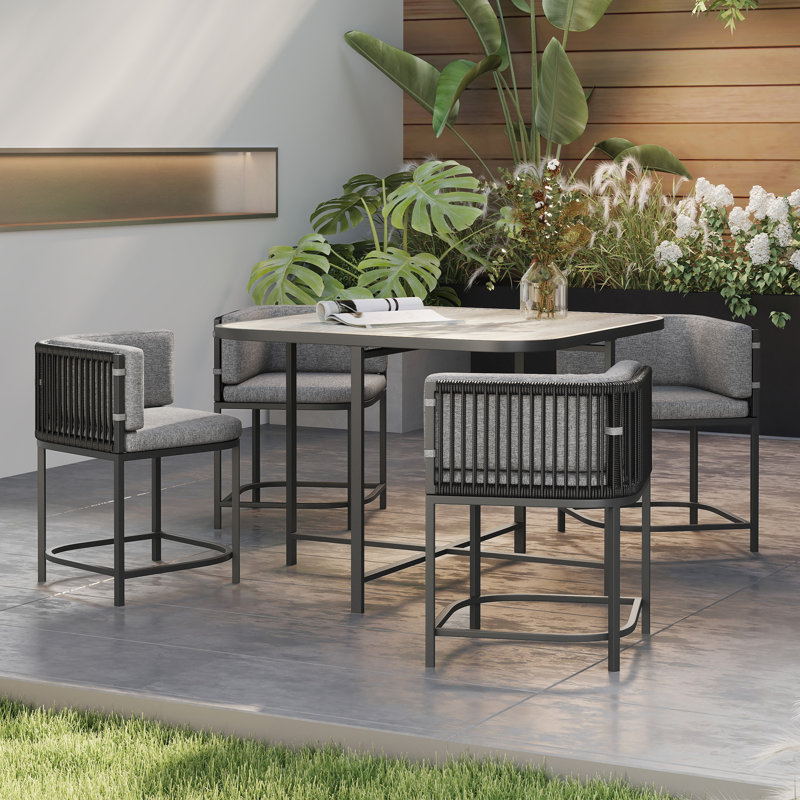 Outsunny 4 Seater Rattan Cube Garden Furniture Set Cushions, Charcoal Grey