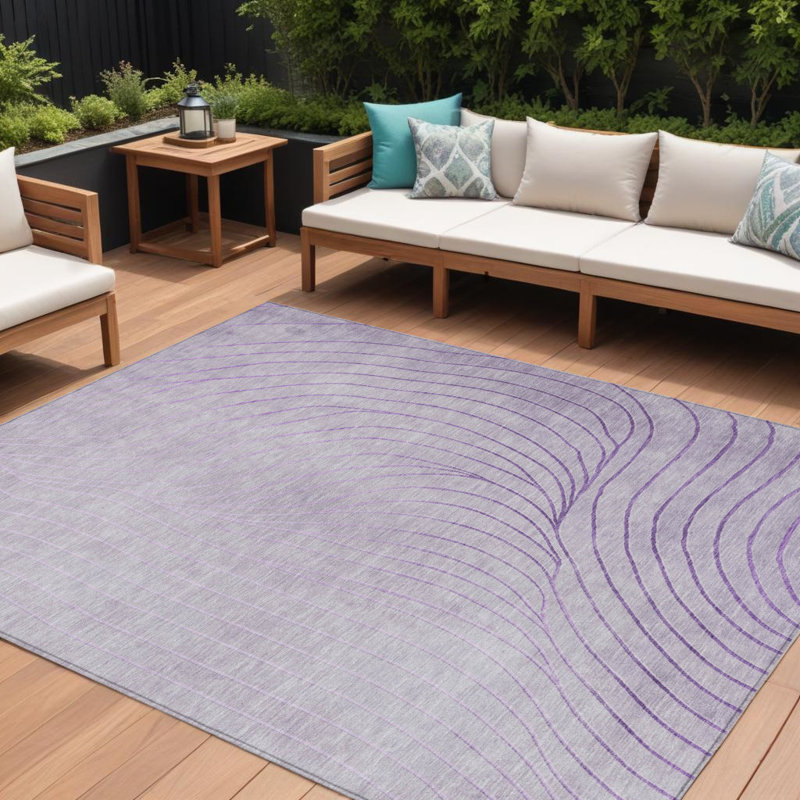 Tapis d'extérieur lavable et argenté abstrait 8 pi x 10 pi lavande