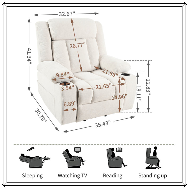 Fauteuil inclinable électrique Power Lift avec repose-pieds allongés, Gris