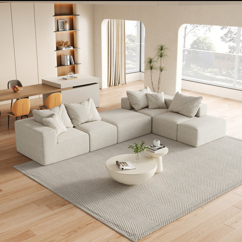 Ensemble de canapé modulaire rembourré de style moderne sans dossier, avec canapé modulaire de L de 132 po et 6 coussins, canapé-lit combiné gratuit pour le salon, la chambre à coucher