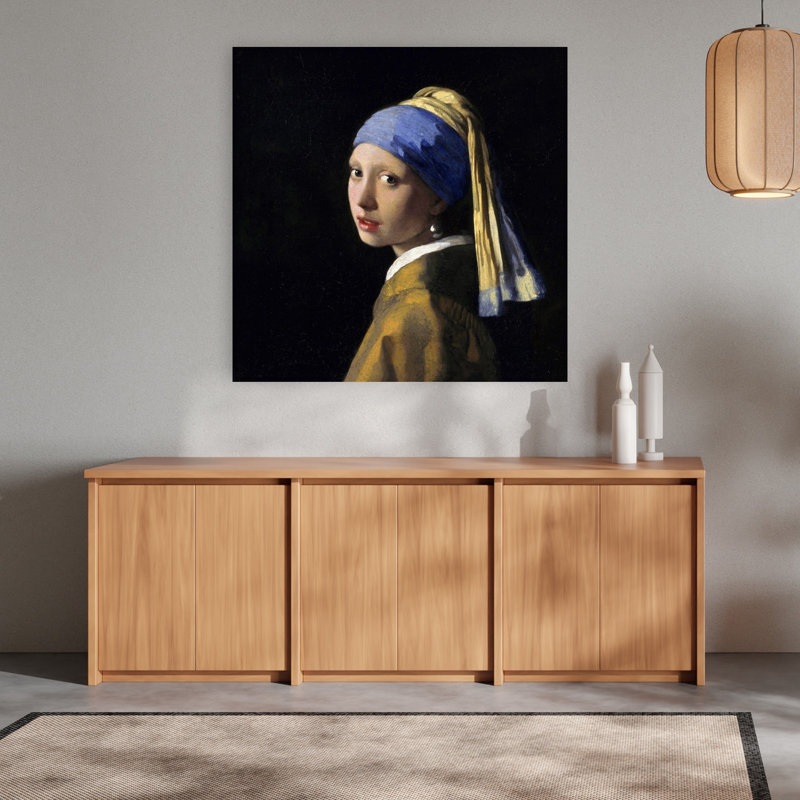 Girl With A Pearl Earring Classic Contemporary Portrait Architecture Wall Art Print by Johannes Vermeer - Wrapped Canvas Print