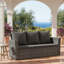 Canapé de patio 67,7 po en osier 3 places avec coussins noirs épais et structure noire-1316075909
