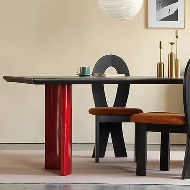 Table simple en bois de frêne noir et rouge, H 29,52 po x L 78,74 po x l 31,49 po