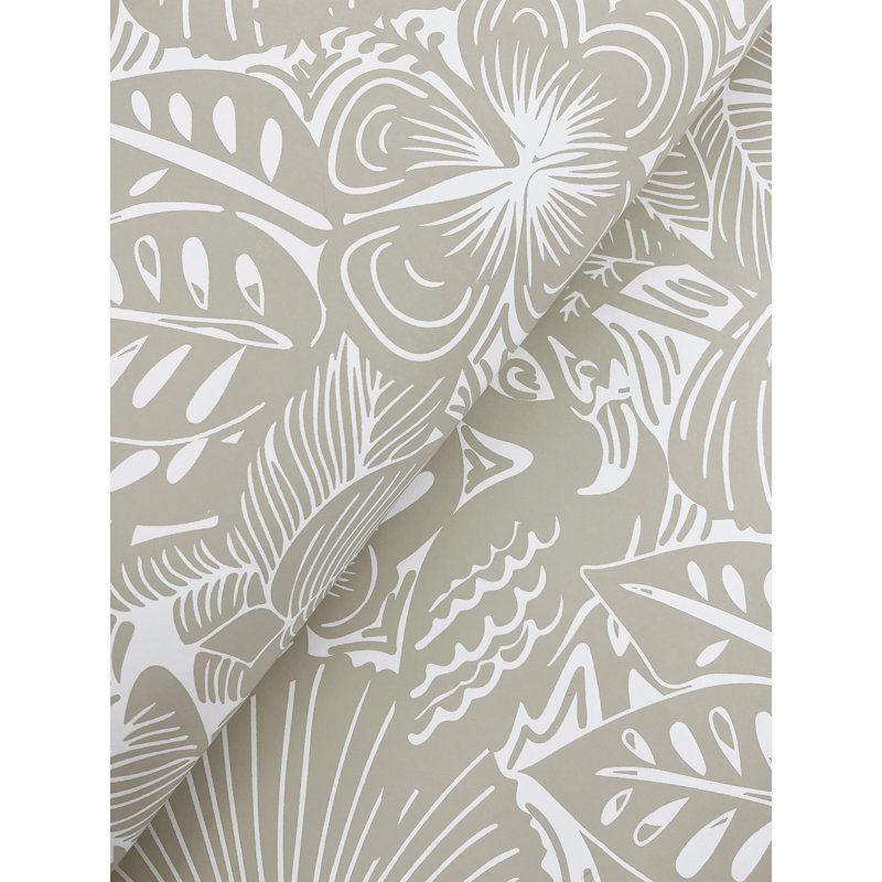 Idalia Navy Floral Flamingo Wallpaper, Gray