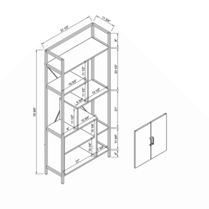 6 Shelf  Bookcase With 2 Door Storage Cabinet With 2 Shelves -  And Metal, Brown