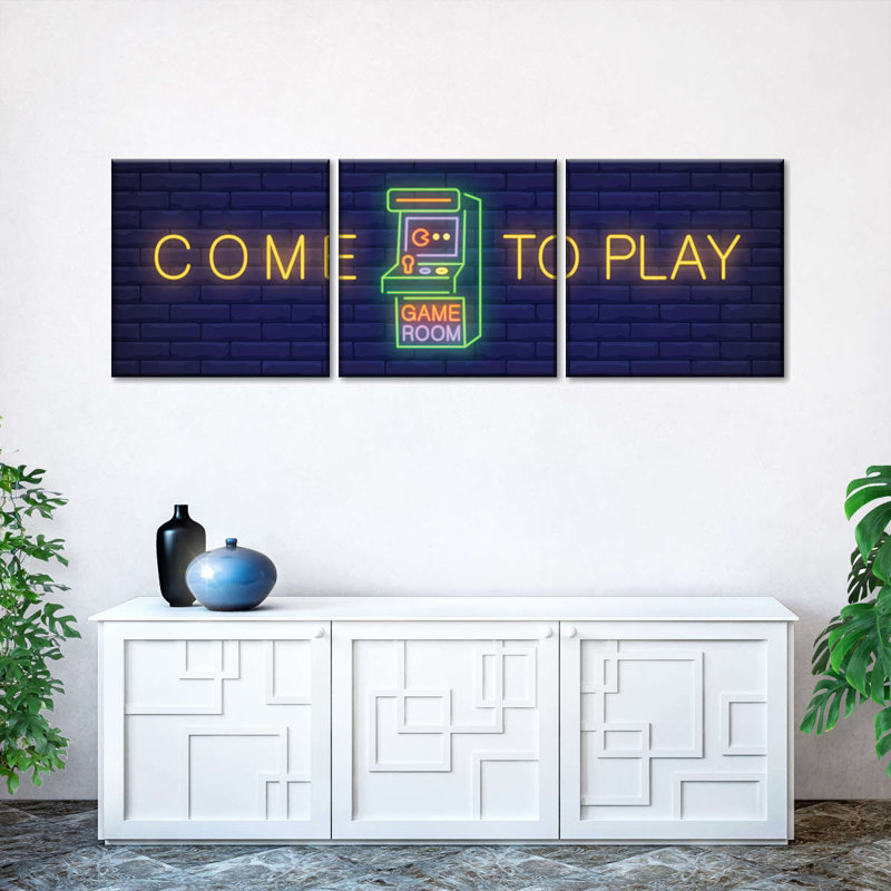 Jeu vidéo sur toile, pièce de jeu sur toile 3 pièces, H 8 po x l 26 po