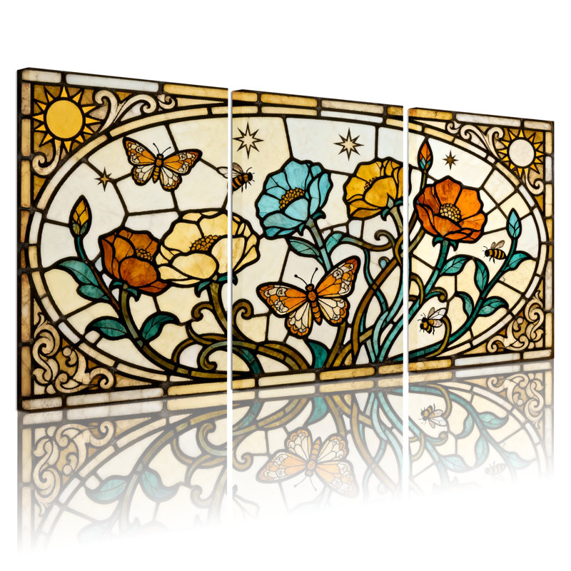 Ensemble de 3 reproductions d'art mural sur toile en vitrail, H 24 po x l 48 po
