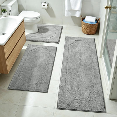 Bathroom Rugs Sets 3 Piece Non Slip Washable Bath Mat Absorbent Floor Mats, Dark Grey