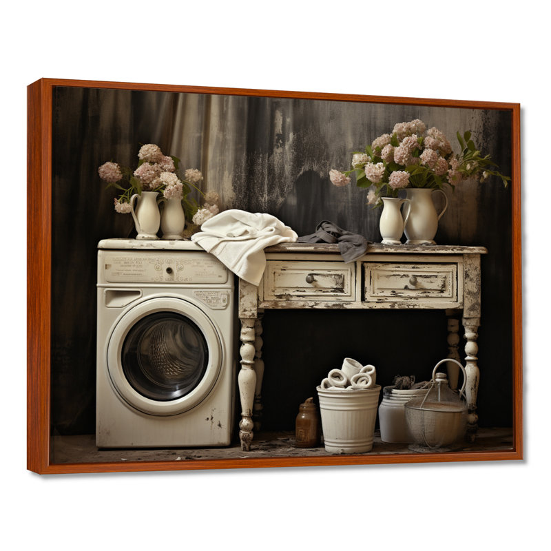 «Farmhouse Laundry Charm II», art mural, H 12 po x l 20 po x P 1 po, Cadre flottant brun