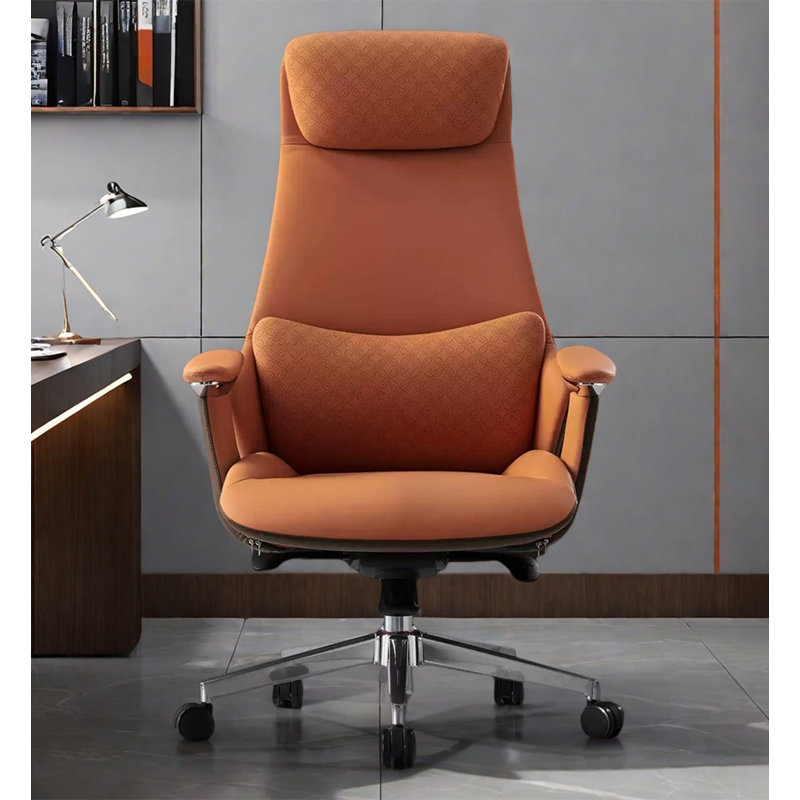 Minimalist Nappa Leather Office Chair with Aluminum Alloy Base & Adjustable Headrest