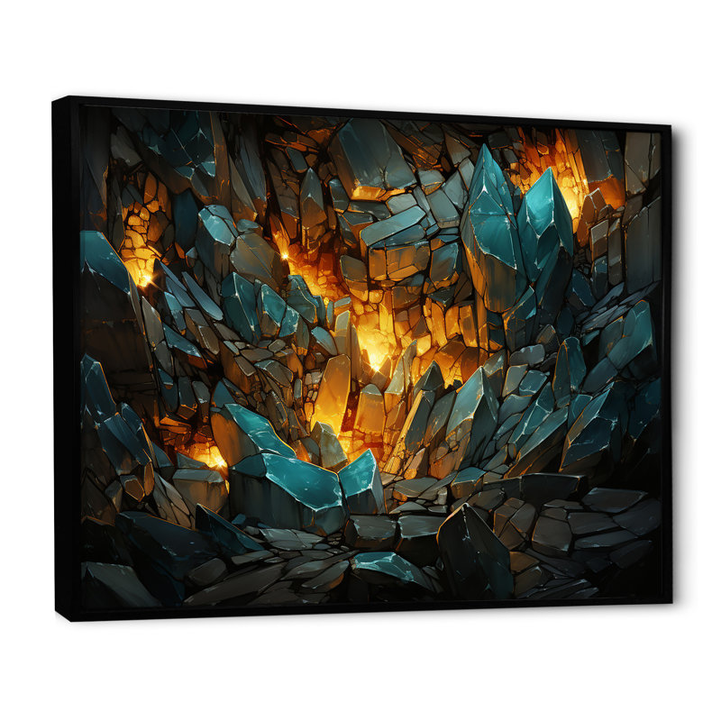 «Fragmented Emerald Explosion» sur toile, Cadre flottant noir, H 16 po x l 32 po x P 1 po