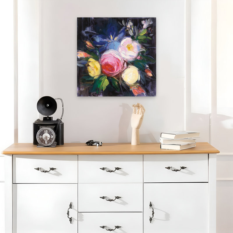 Amusement floral contemporain I avec art abstrait noir, H 18 po x l 18 po