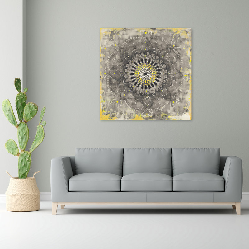 Mandala concentrique gris, art géométrique bohémien, H 48 po x l 48 po