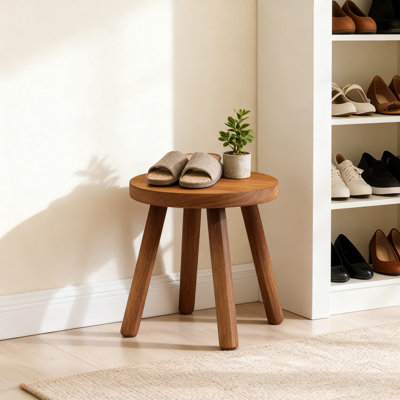 Solid Wood Round Step Stool | All-Natural Rubberwood Multi-Purpose Stool For Home, Kitchen, Bathroom & Plant Stand | Sturdy & Easy Assembly