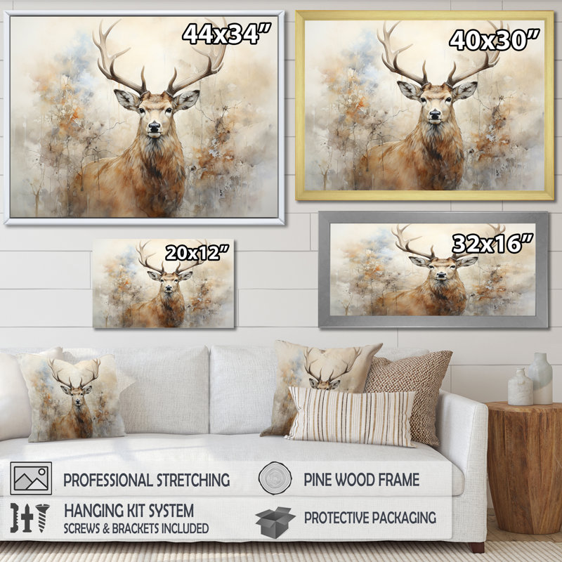 Minimalisme beige, portrait de chevreuil III - impression sur toile encadrée de cerf, L 20 po x H 12 po x P 1 po