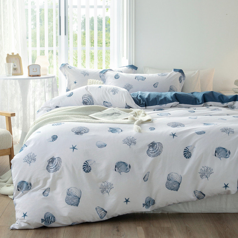 Housse de couette 100% coton lavé - ensemble de literie de style bord de mer nautique, ensemble de housse d'édredon imprimé avec fermeture à glissière 4 attaches