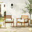 Ensemble de 2 fauteuils club modernes en bois d'acacia massif à dossier à lattes - brun
