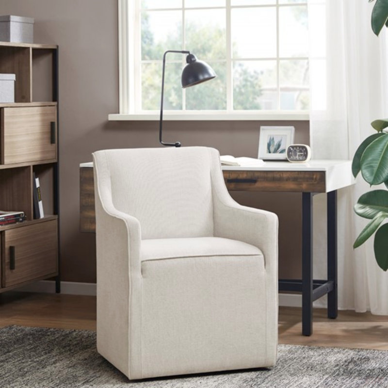 Chaise de salle à manger avec accoudoirs à roulettes, Crème, crème