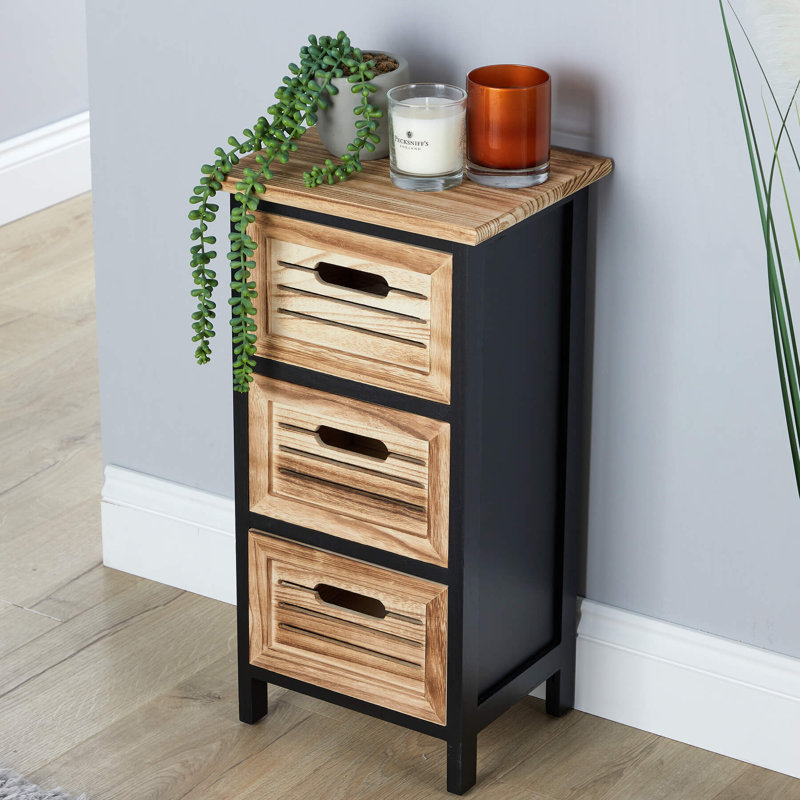 Ribal Fully Assembled 3 Drawer Chest Storage Unit - Black and Oak