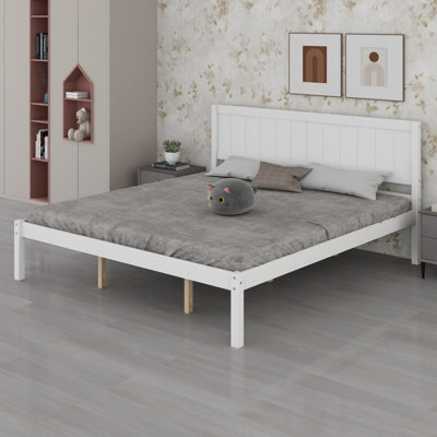 Platform Bed Frame Featuring Headboard and Sturdy Wood Slat Support
