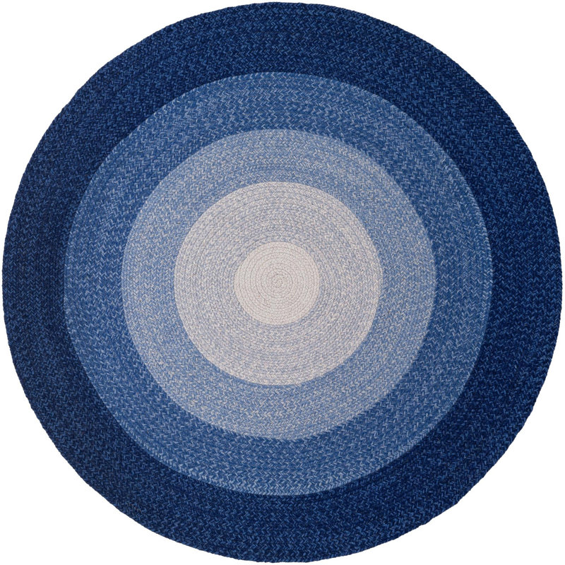  Ombre Hand Braided Wool Rug, Blue, Round 5'1"