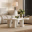 Ensemble de 2 tables basses gigognes 2 en 1 avec plateau en verre blanc crème
