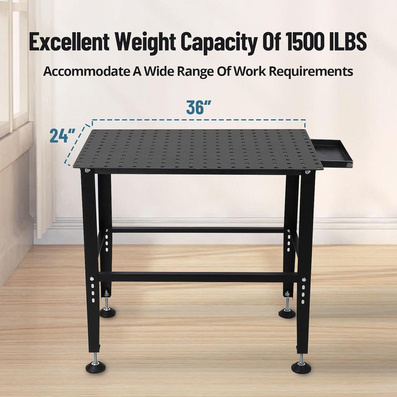 Établi de soudage en acier 36 po x 24 po - Table robuste portative avec trous de 5/8 po, capacité de 1 500 lb pour la maison et le garage