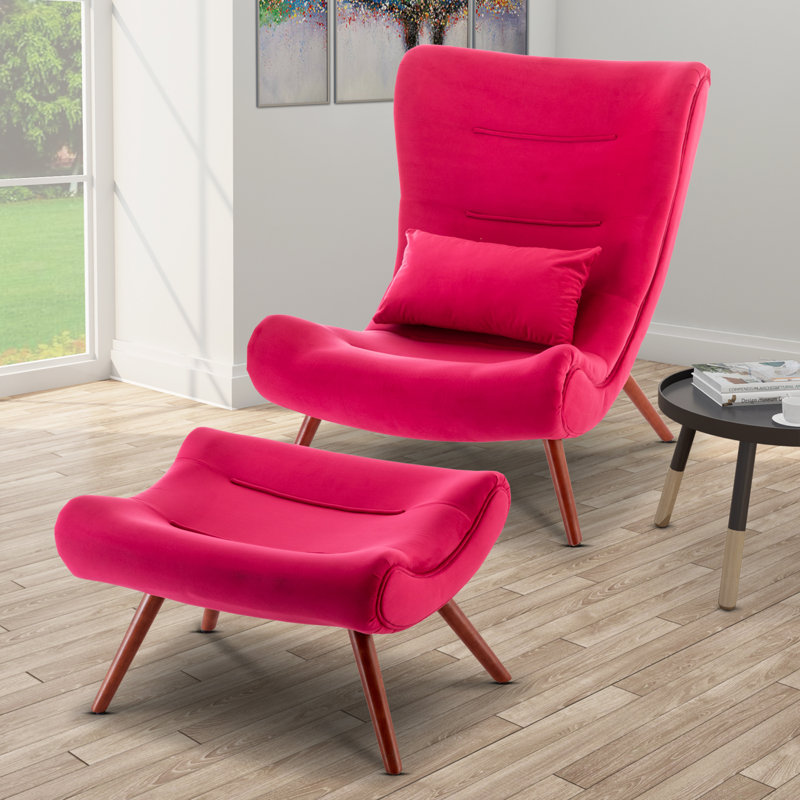 Bertita Upholstered Accent Chair with Footstool, Pink