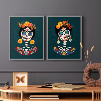 «Bright Day of the Dead», impression encadrée de qualité supérieure - prête à être accrochée - aucun clou requis - aucun clou requis