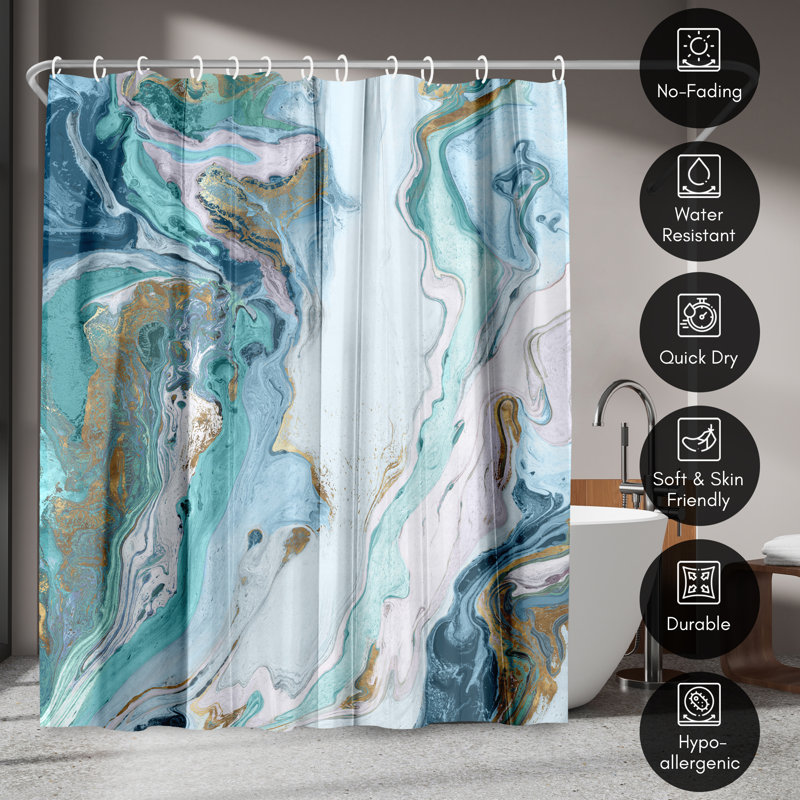 Abstract Shower Curtain Marble Petroleum by PI Creative Art, Aquamarine